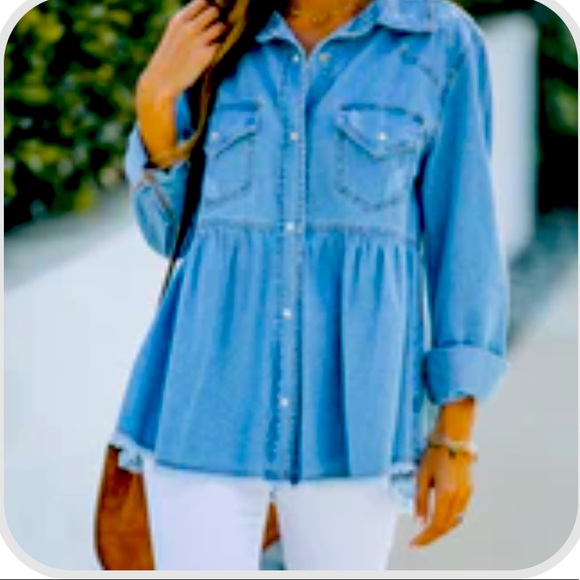 Vici Tops - NEW Vici Distressed Chambray Top